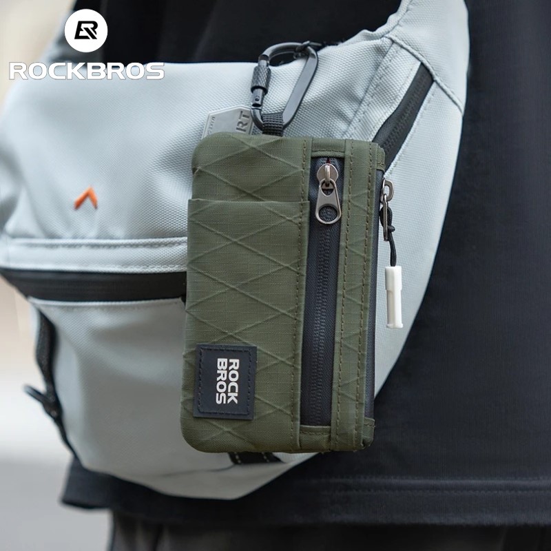 Cycling Commute Essentials - ROCKBROS กระเป๋าปั่นจักรยานขนาดกะทัดรัดพร้อมล็อคแขวนกระเป๋าใส่บัตรหลายช่องกระเป๋าใส่เงินสดออแกไนเซอร์สิ่งจำเป็นขนาดเล็กสำหรับการเดินทางกีฬา